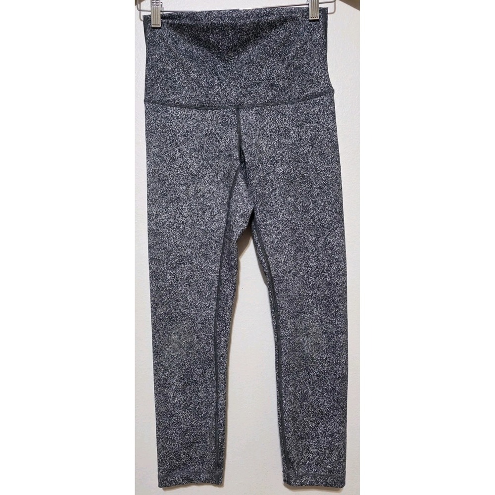 Lululemon 6 Women Leggings Black White Speckled Wide Waist Band Yoga Tight EUC‎